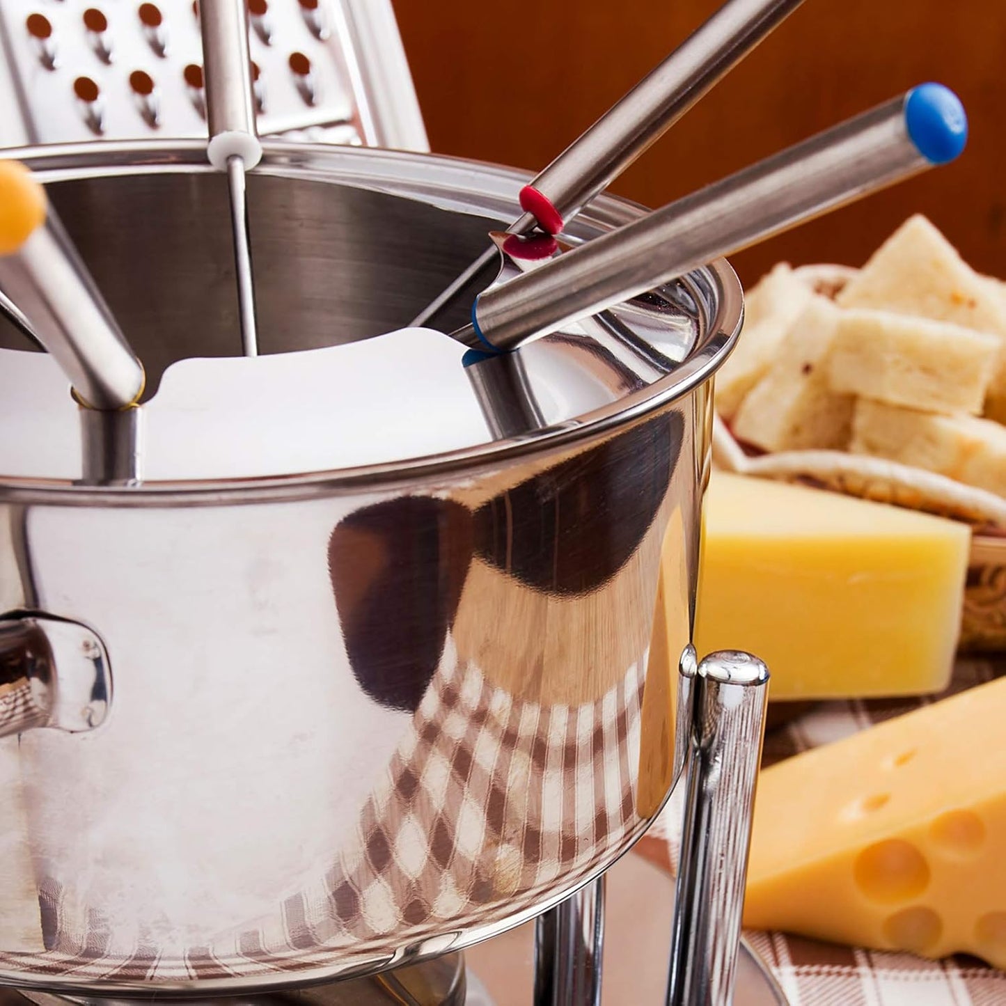 Set of 12 Stainless Steel Fondue Forks 9.5", Color Coded Cheese Fondue Forks Smores Sticks with Heat Resistant Handle for Chocolate Fountain Cheese Roast Marshmallows Dessert Fruits