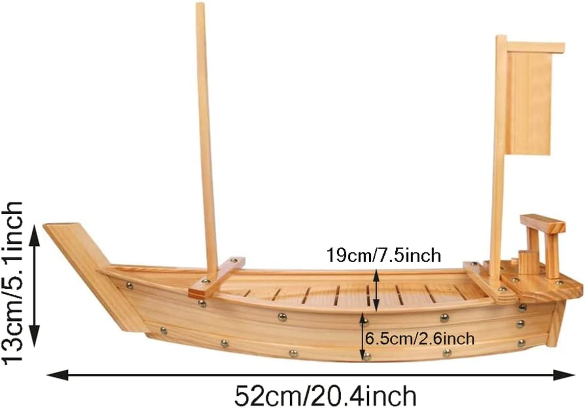 20 Inch Wooden Sushi Boat Serving Tray, Large Sushi Boat Plate for Sashimi Board Seafood Party, Great for Sushi Restaurant or Home (20.4Inch/52Cm)