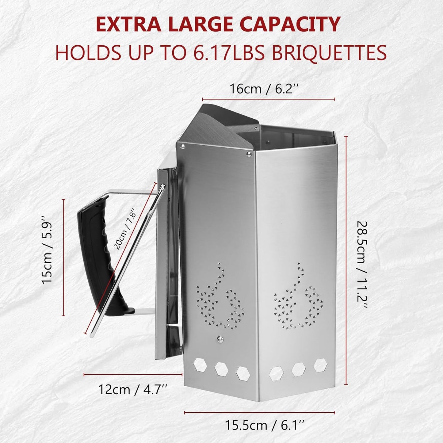 Onlyfire Stainless Steel Charcoal Chimney Starter, BBQ Chimney Starter for Charcoal Grill and Barbecues, Sturdy and Easy to Use BBQ Grill Tools