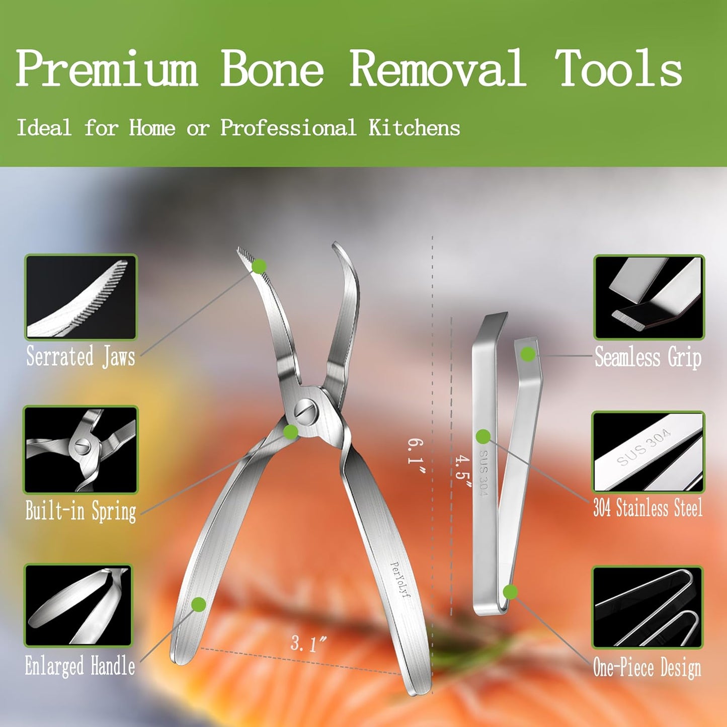 Fish Bone Pliers/Tweezers 304 Food Grade Stainless Steel Deboning Tool Kit for All Kinds of Fish
