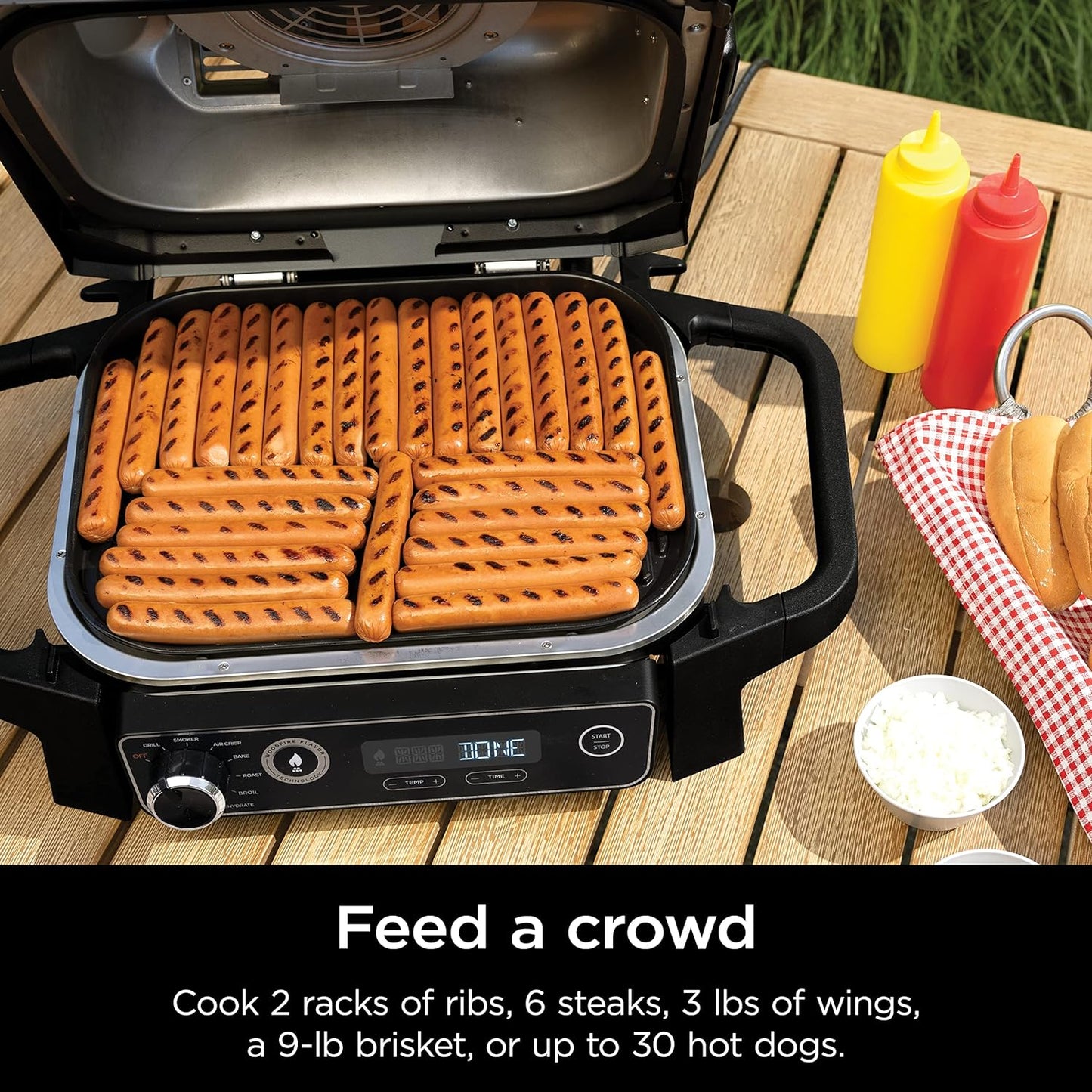 Ninja | Woodfire Series | 7-In-1 (Grill, BBQ, Roast, Air Fry, Dehydrate, Broil, Smoke) | Portable & Weather Resistant | Cook up to 6 Steaks & 30 Hot Dogs | Woodfire Pellets Included | OG701