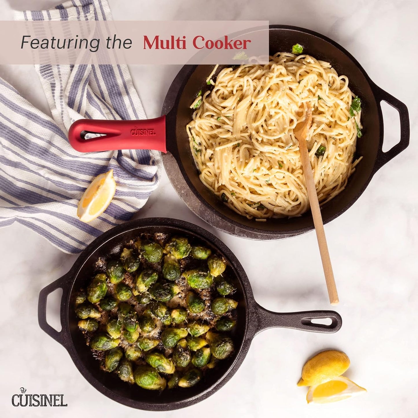 Cast Iron Cookware Set - 17-Piece Pre-Seasoned Kit - 8" Skillet + 10"+12" Skillets with Glass Lid + Grill Pan + Multi-Cooker/Dutch Oven + Flat Griddle + Pizza Pan + Pan Rack Organizer - Indoor/Outdoor