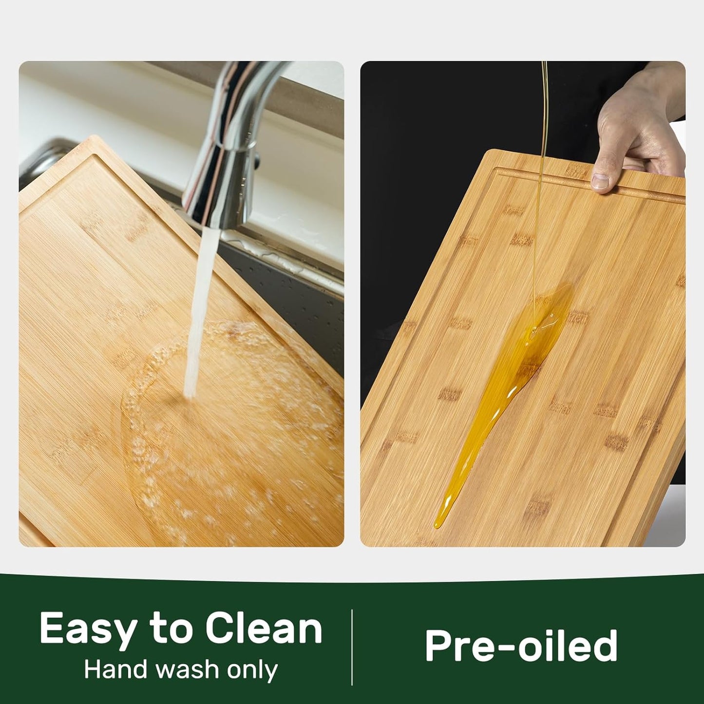 Bamboo Cutting Boards for Kitchen, Extra Large Wood Cutting Board with Deep Juice Groove and Handle Heavy Duty Chopping Board, Kikcoin, 17.6" X 12"