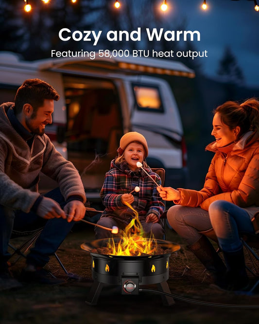 Ciays Large Propane Fire Pit 24 Inch, Gas Fire Pit with Grill Grate, Folding Legs, Hose Hooks, Propane Tank Holder, Cover & Carry Strap, CSA Certified Portable Outdoor Fire Pit for Camping, 58,000 BTU