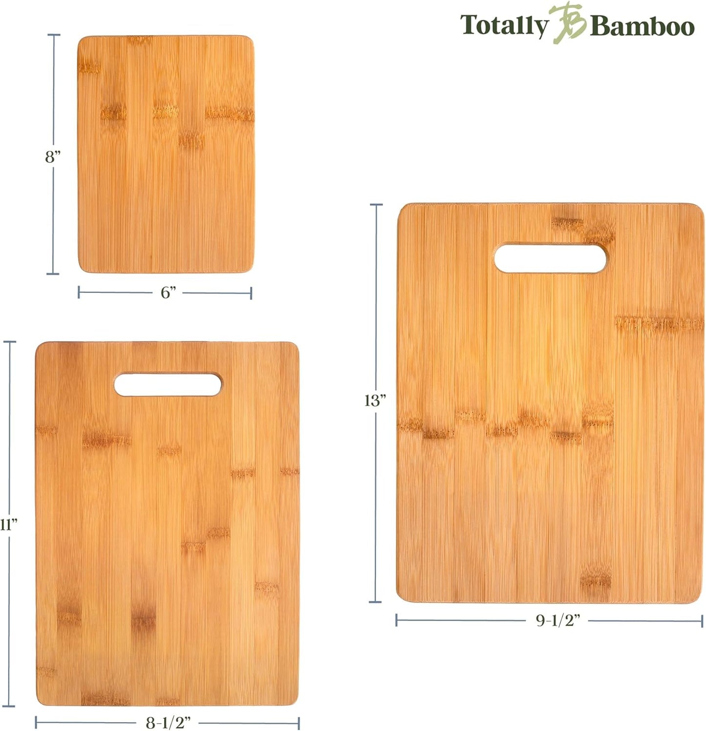 Totally Bamboo 3-Piece Bamboo Cutting Board Set – Reversible Kitchen Boards for Chopping, Cheese & Serving | Durable, Eco-Friendly Wood Cutting Boards