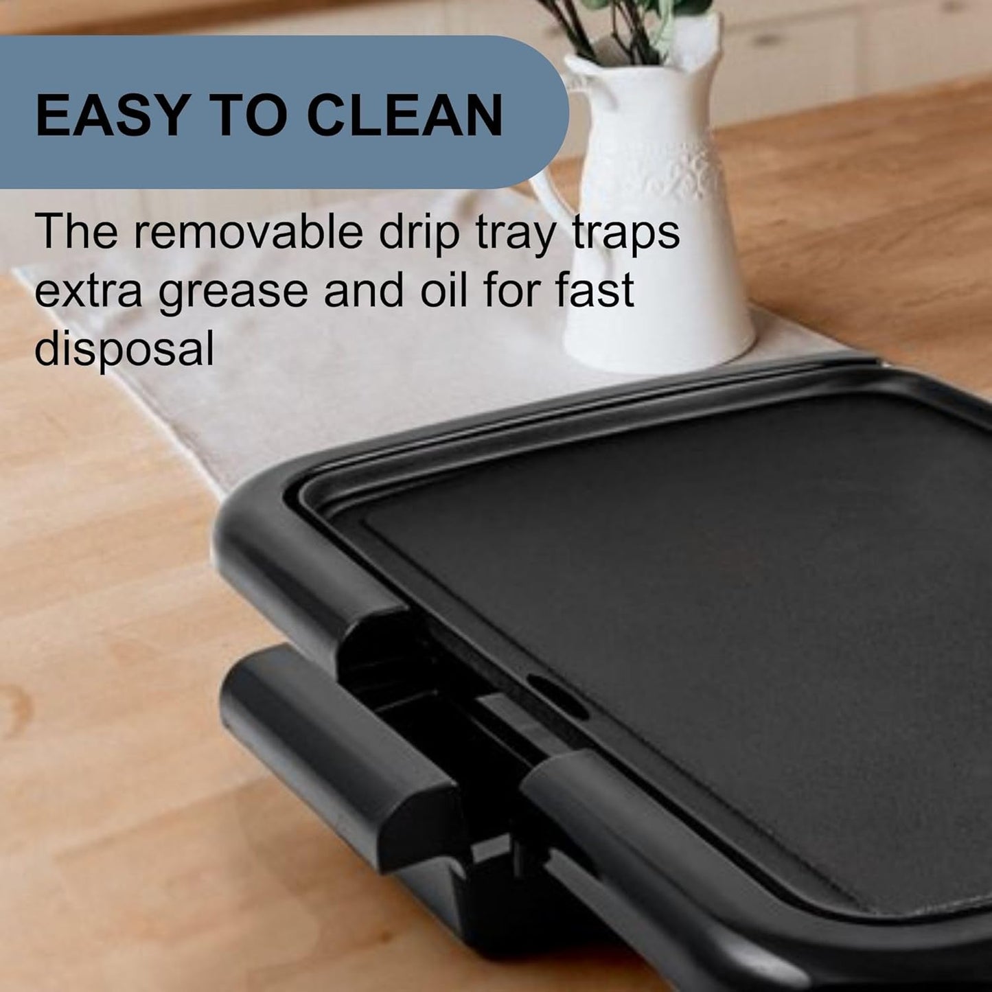 OVENTE Electric Griddle with 16 X 10 Inch Flat Non-Stick Cooking Surface, Removable and Adjustable Temperature Control, Indoor Grill for Instant Breakfast, Pancakes, Eggs or Burgers, Black GD1610B