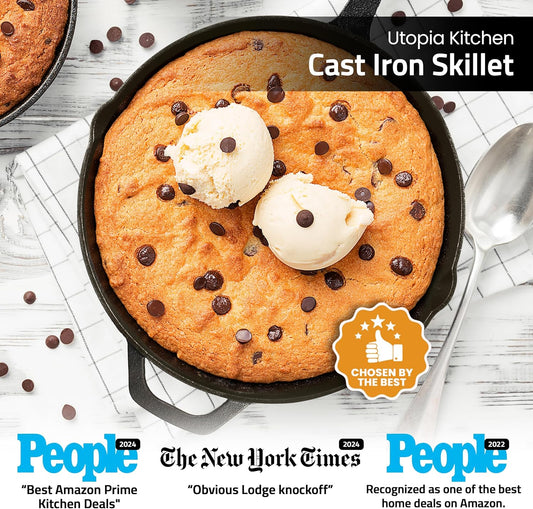 Utopia Kitchen Cast Iron Frying Pan 12 Inch, Cast Iron Chefs Pan, Pre Seasoned Skillet, Safe Grill Cookware for Indoor & Outdoor Use, Black