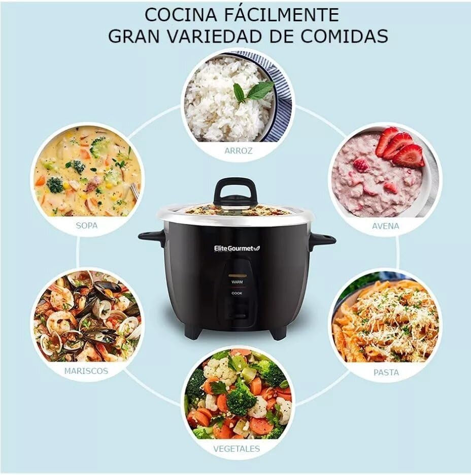 Elite Gourmet ERC2010B Electric Rice Cooker with Stainless Steel Inner Pot Makes Soups, Stews, Porridge'S, Grains and Cereals, 10 Cups Cooked (5 Cups Uncooked), Black