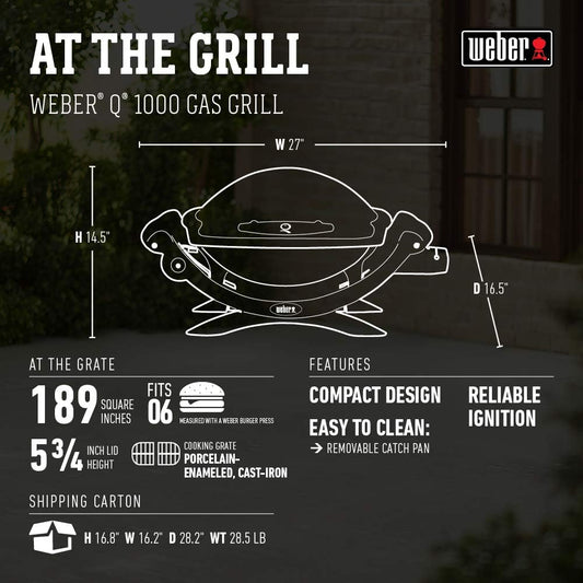 Weber Q1000 Liquid Propane Grill, Chrome
