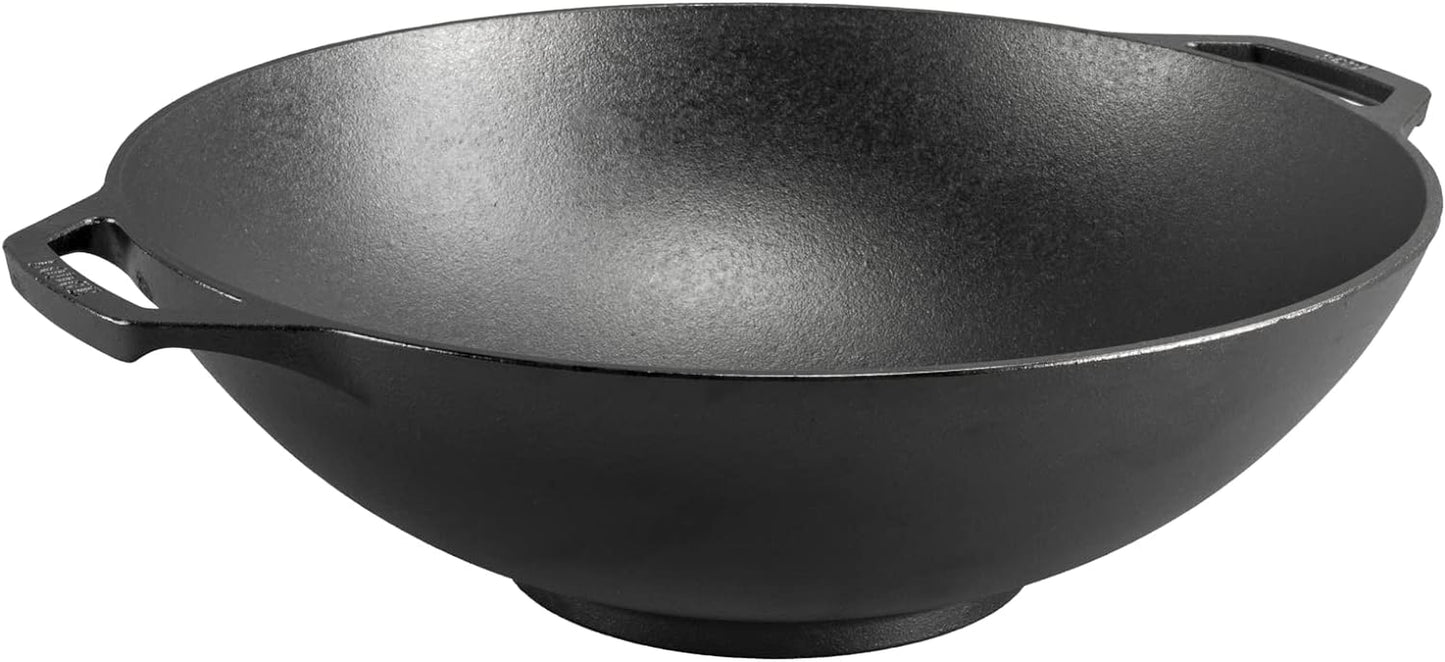 Lodge Pre-Seasoned Cast Iron WOK - Dual Assist Handle - Use in the Oven, on the Stove, or on the Grill - 14 Inch