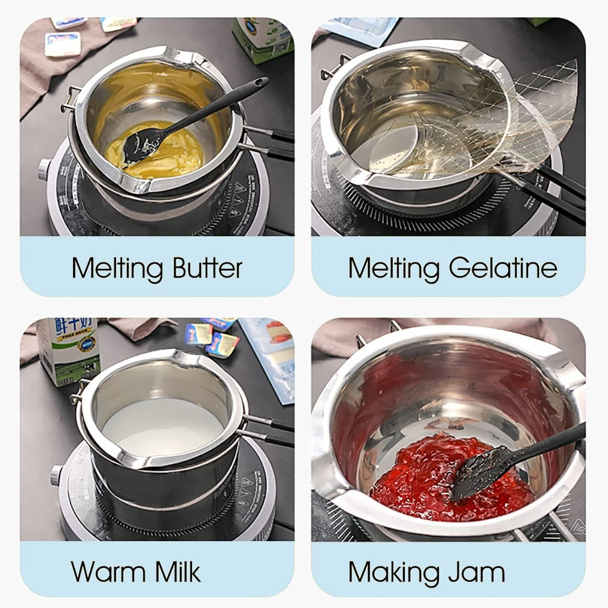 Double Boiler Pot 1200ML/1.1QT, Stainless Steel Chocolate Melting Pot for Melting Chocolate, Candy, Candle, Soap, Wax