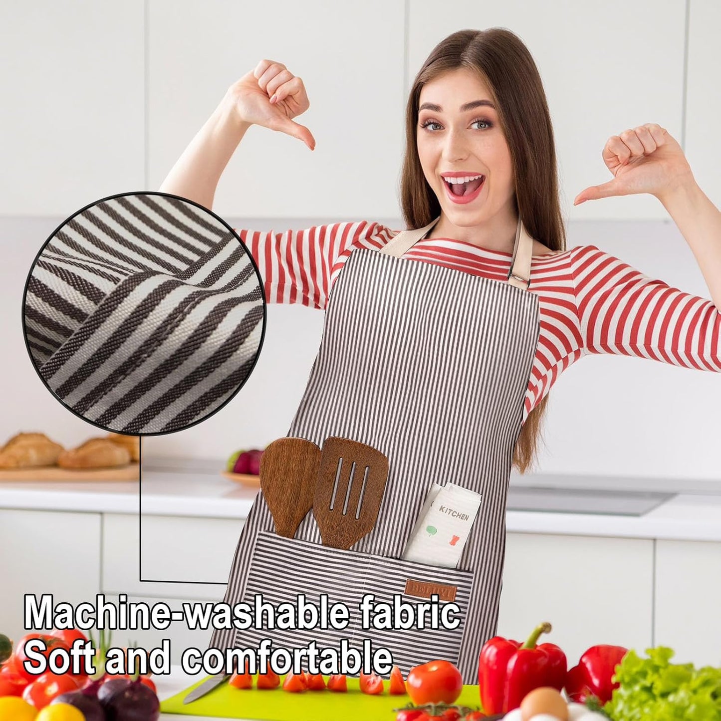 Adjustable Bib Apron with 2 Pockets Chef Cooking Kitchen Restaurant Aprons for Women Men