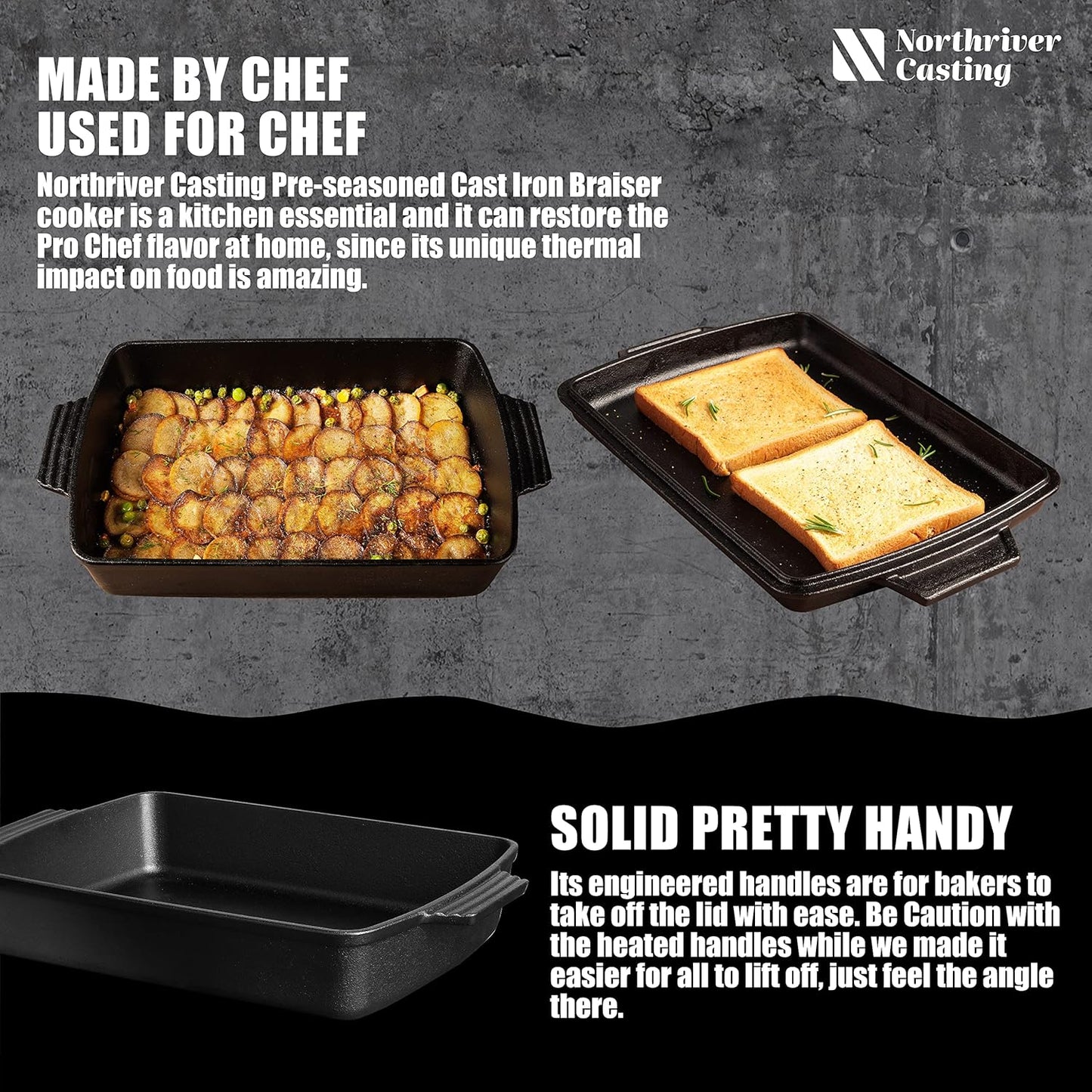 2-In-1 Pre Seasoned Cast Iron Dutch Oven with Skillet Lid,Casserole Dish,Rectangular Baking Pan,Griddle Pot Set, 6QT, 9"X13"