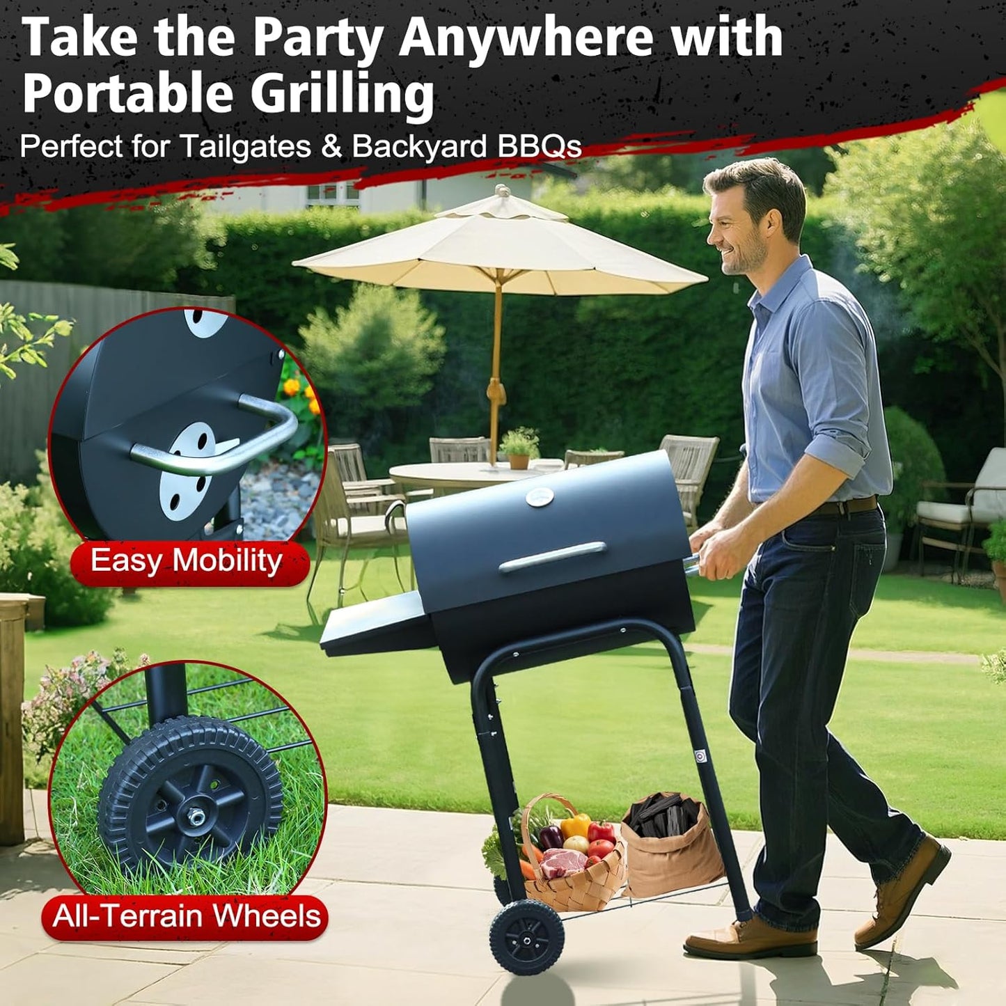 Barrel Barbecue Charcoal Grill: Premium Spacious Outdoor BBQ Grill with Side Table - Ideal for Patio Cooking Backyard Grilling Camping Picnics Tailgating Parties