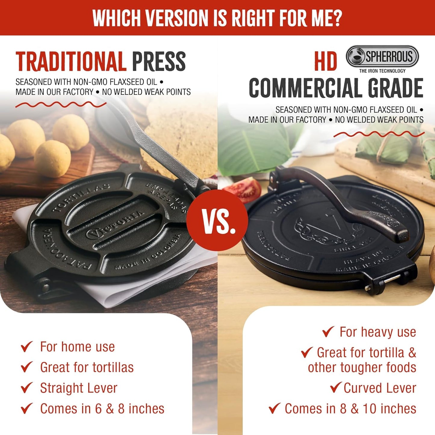 Victoria 8 Inches Cast Iron Tortilla Press, Roti Maker and Tortilladora, Pataconera Seasoned with Flaxseed Oil, Made in Colombia