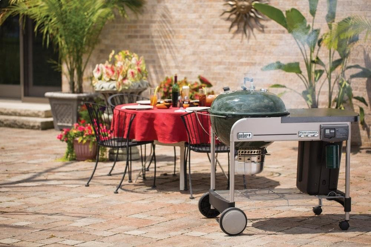 Weber Performer Deluxe Charcoal Grill, 22-Inch, Touch-N-Go Gas Ignition System, Green