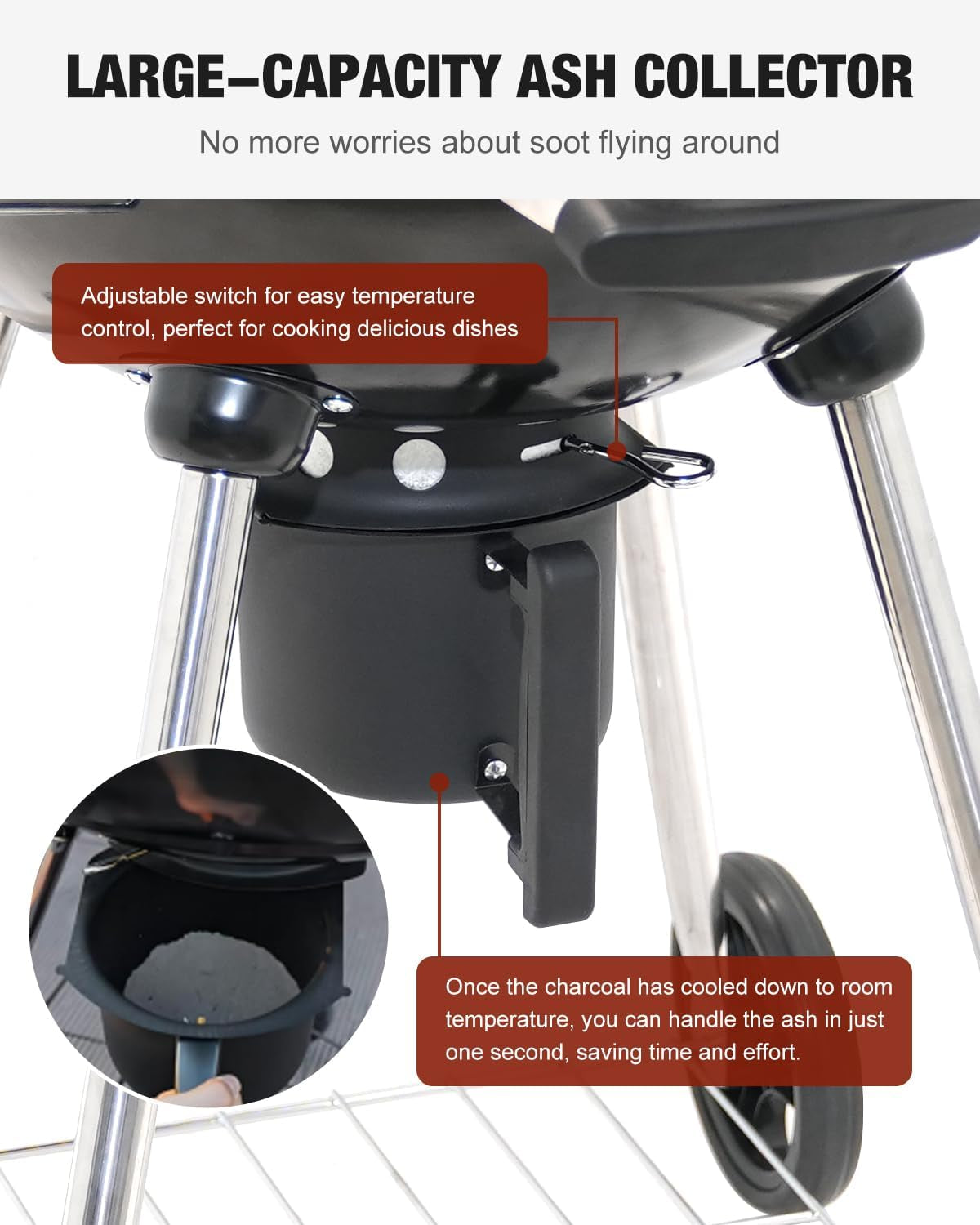 22 Inch Premium BBQ Charcoal Grill, Outdoor Barbecue Kettle Grill, Smoker Grills over 500 Square Inches 2-Tier Cooking Space, Perfect for Outdoor BBQ Party and Patio, Black
