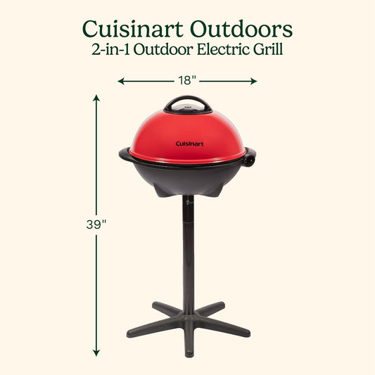 Cuisinart Indoor/Outdoor Electric Grill, 2-In-1 Portable BBQ with Non-Stick Cooking Surface, Electric Grill Outdoor with Adjustable Heat, Stand/Tabletop Options for Cookouts, Barbecues, Small Spaces
