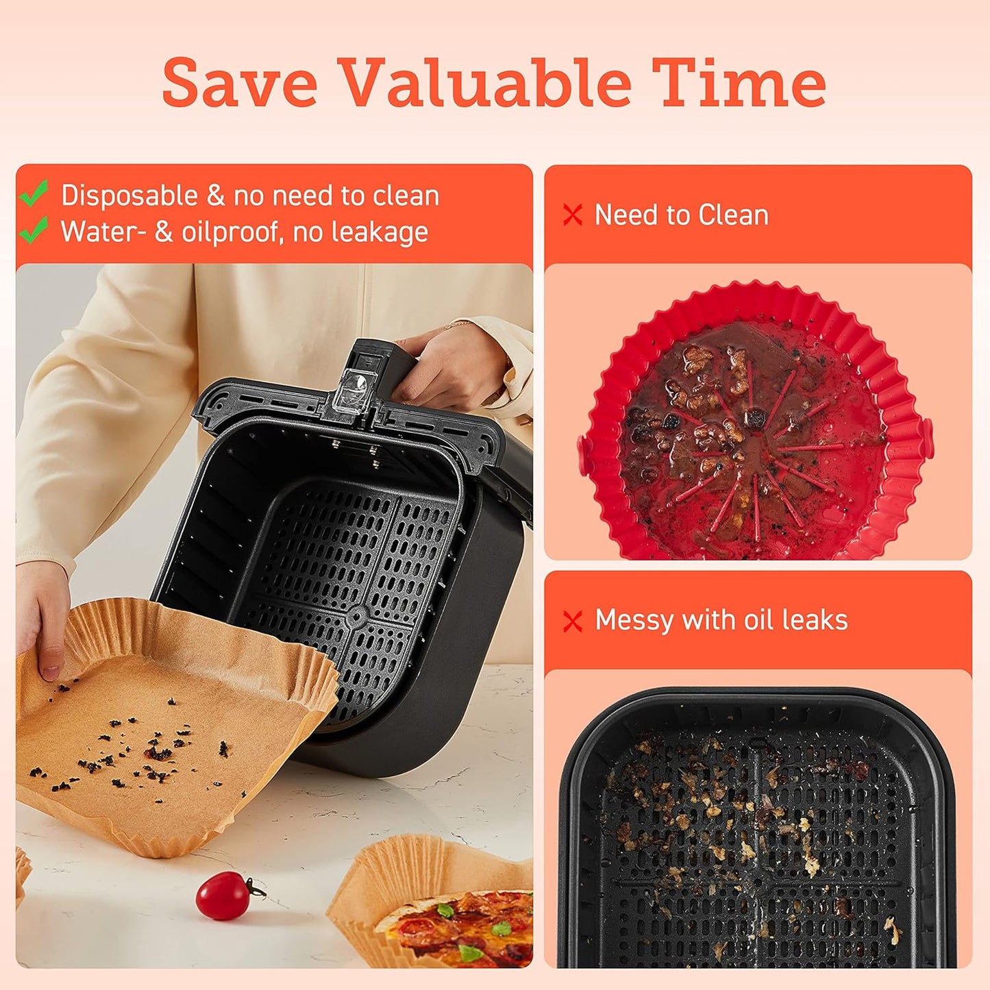 COSORI Air Fryer Turboblaze 6.0-Quart Compact Airfryer & Air Fryer Liners, 100 PCS Square Disposable Paper Liners & Air Fryer Accessories