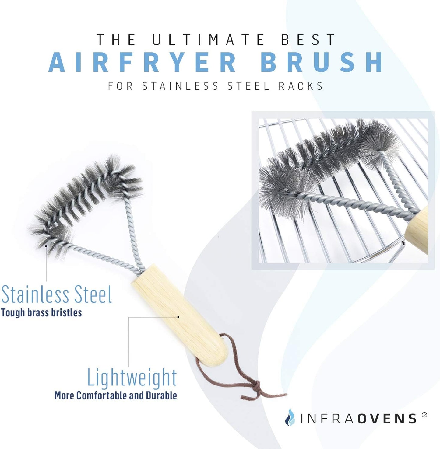 Air Fryer Grill Brush Stainless Steel Accessory Cleaner for Racks Compatible with Philips, Ninja Foodi, Chefman, Power Airfryer, Secura, Black Decker, Gowise, Emerald +More - 8 Inch