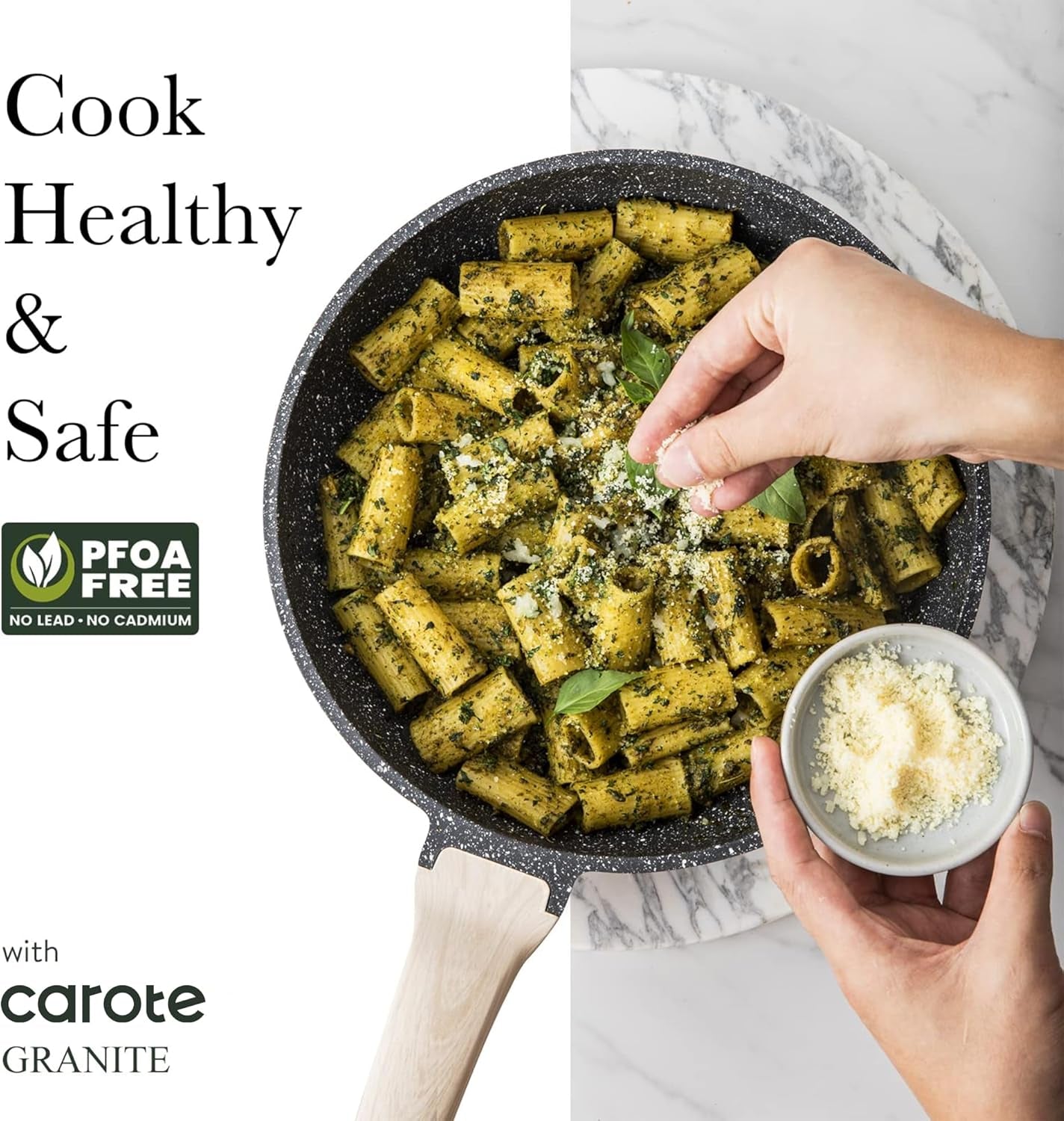 CAROTE 22Pcs Pots and Pans Set, Nonstick Cookware Sets, Granite Induction Cookware Non Stick Cooking Set W/Frying Pans & Saucepans(Pfos, PFOA Free)