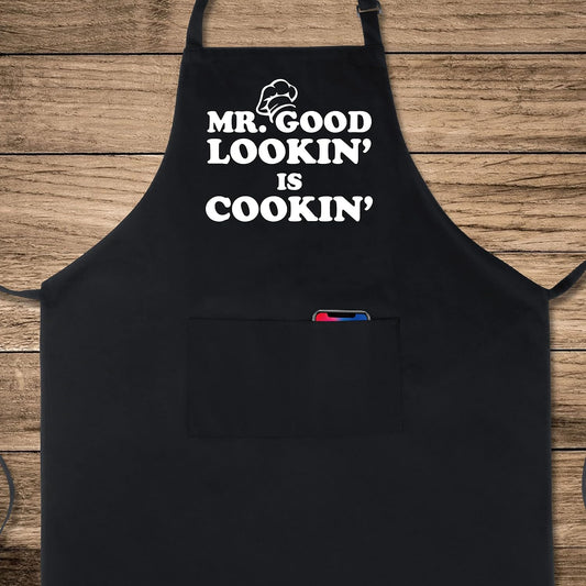 Xornis 100% Cotton Funny Apron with 2 Pockets for Men Women BBQ Grilling Adjustable Bib Black Aprons Gifts Cooking Kitchen