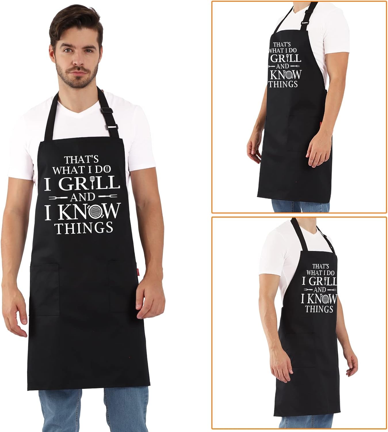 Funny Grilling Aprons for Men - BBQ Cooking Apron with 2 Pockets, Adjustable Neck Strap and 40" Long Ties - That'S What I Do I Grill and I Know Things