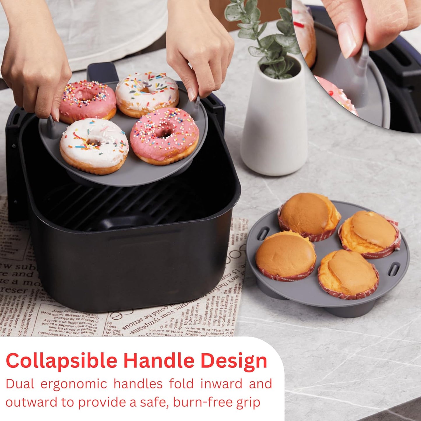 Set of 4 - EM Silicone Air Fryer Liners – Reusable Air Fryer Accessories with Cupcake, Donut, Brownie, Waffle Molds – Heat-Resistant, Food-Grade Silicone for Ninja, Gourmia.