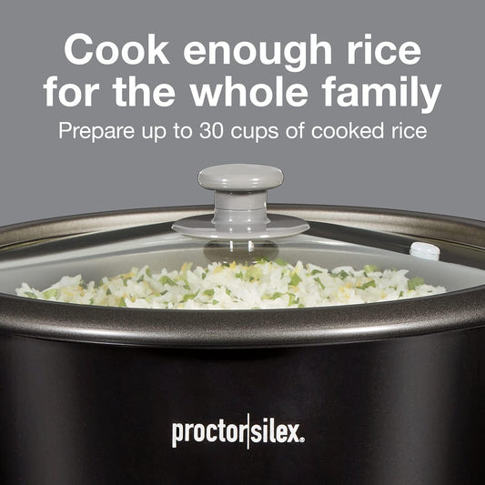 Proctor Silex Rice Cooker & Food Steamer, 30 Cups Cooked (15 Cups Uncooked), Includes Steam and Rinsing Basket, Black (37555)
