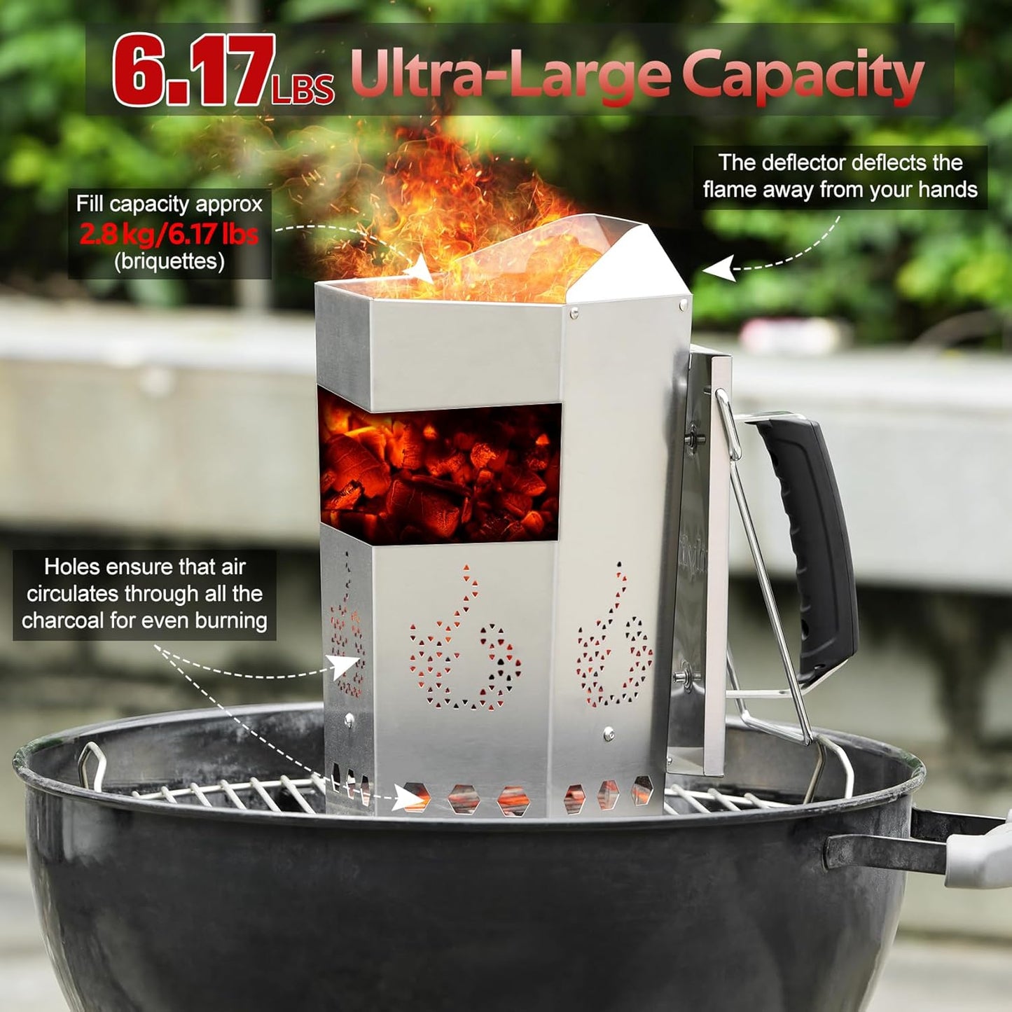 Onlyfire Stainless Steel Charcoal Chimney Starter, BBQ Chimney Starter for Charcoal Grill and Barbecues, Sturdy and Easy to Use BBQ Grill Tools