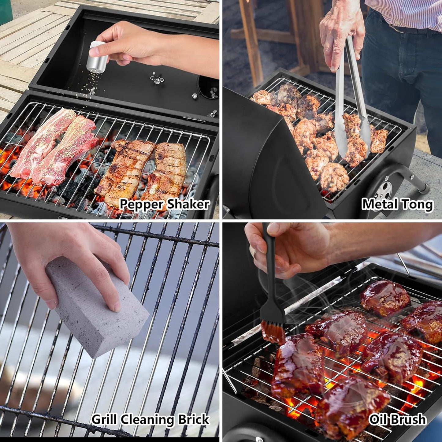 Portable Charcoal Grill Set of 9, Hasteel Small Compact BBQ Grill, Mini Folding Outdoor Grill with Chimney, Tabletop Grill & Grilling Accessories for Barbecue Camping Picnic, Screwdriver & Thermometer