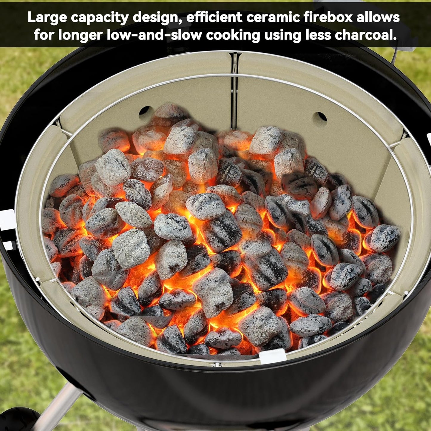 Charkettle Charcoal Firebox Kit, Ceramic Basket with Heat Deflector Compatible with Weber 22-Inch Kettle Charcoal Grills