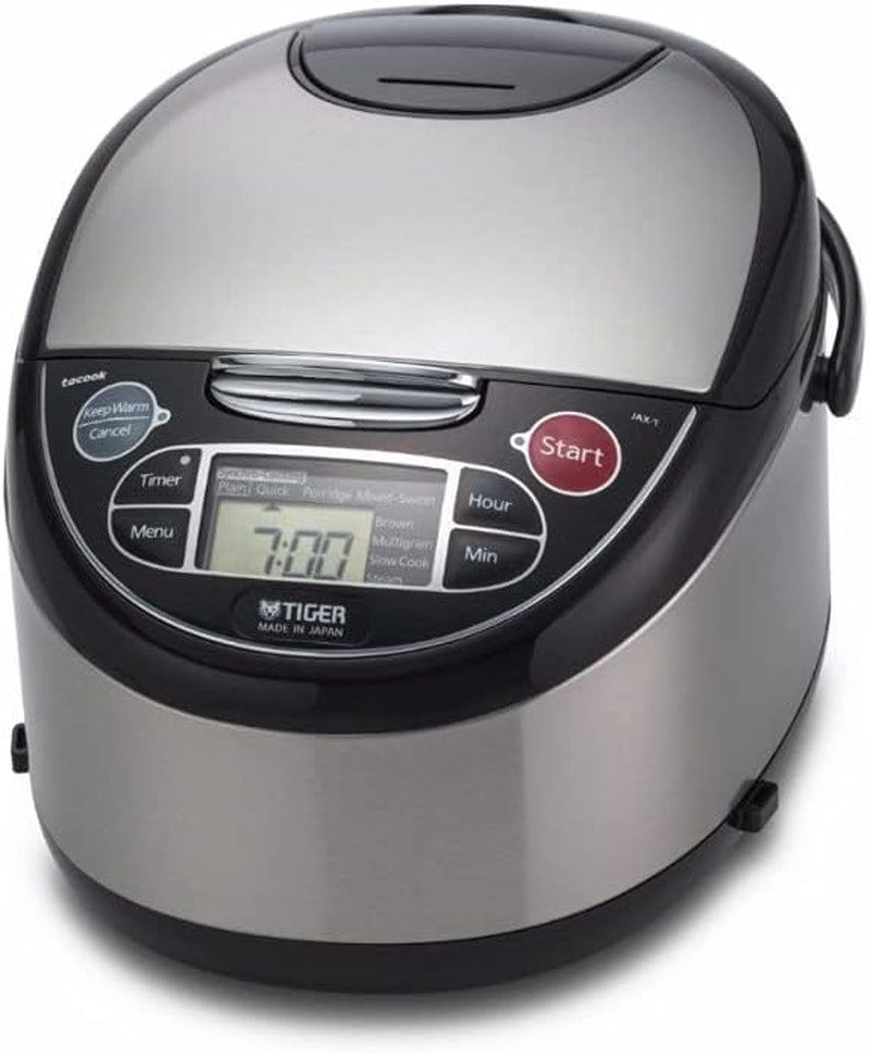 Tiger Corporation JAX-T10U-K 5.5-Cup (Uncooked) Micom Rice Cooker with Food Steamer & Slow Cooker, Stainless Steel Black