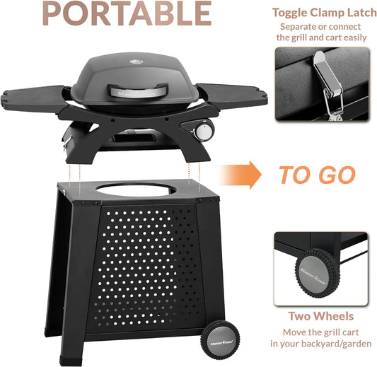 MASTER COOK Propane Gas Grill, Portable Tabletop Barbecue Grill with Cart for Patio, Camping, Travel