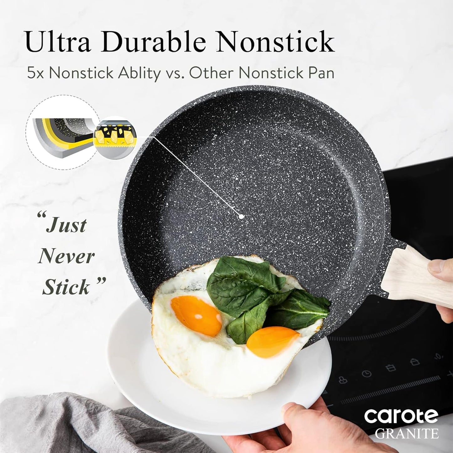CAROTE 22Pcs Pots and Pans Set, Nonstick Cookware Sets, Granite Induction Cookware Non Stick Cooking Set W/Frying Pans & Saucepans(Pfos, PFOA Free)