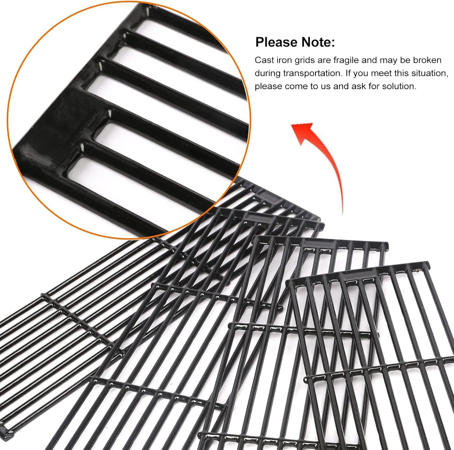 Hisencn Porcelain Cast Iron Cooking Grates Replacement for Chargriller Duo 5050, 3001, 5650, 3008, 3030, 3725, 4000, 2121, King Griller 3008 5252, Gas Grill Models Set of 4 Grill Grids