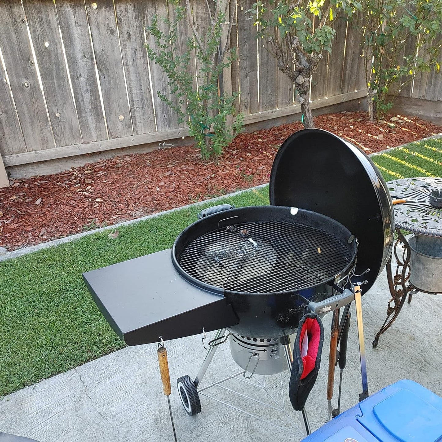 Qulimetal Grill Table Shelf for Weber Kettle Grills 22 Inch, Side Table Shelf Replaces Weber Master Touch & Original Charcoal Grill, Grill Accessories for Weber Kettle, Outdoor Steel BBQ Table Shelf