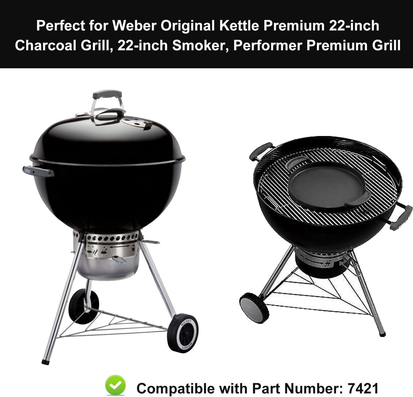 7421 Enameled Cast Iron 12" Gourmet BBQ System Griddle Replacement Parts for Weber Original Kettle Premium 22-Inch Charcoal Grill, 22'' Smokers, Performer Premium Grill