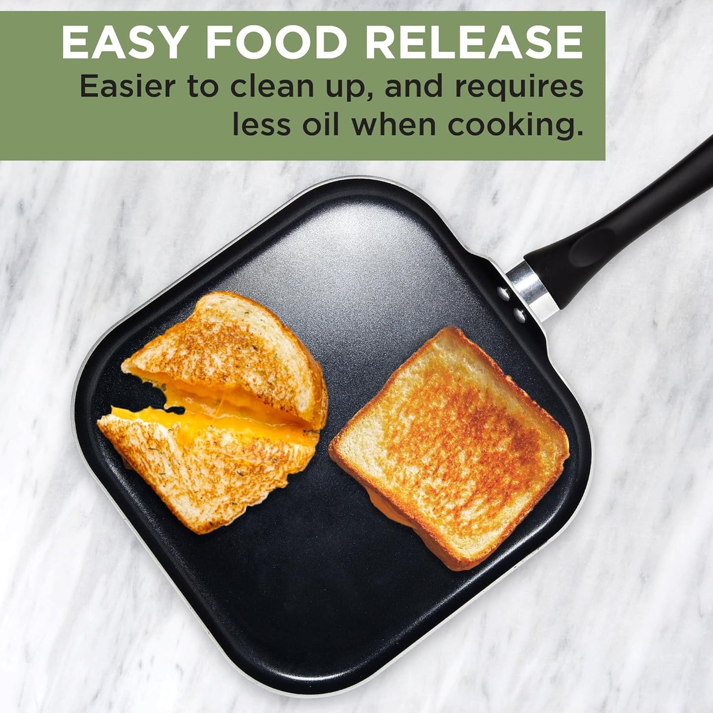 Ecolution Artistry Nonstick Square Griddle, Easy to Clean, Comfortable Handle, Even Heating, Dishwasher Safe Pots and Pans, 11-Inch, Black