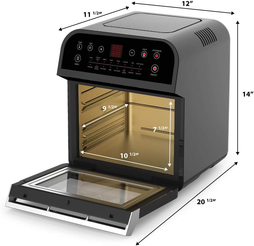 Gowise USA GW44800-O Deluxe 12.7-Quarts 15-In-1 Electric Air Fryer Oven with Rotisserie and Dehydrator + 50 Recipes QT, Black/Silver