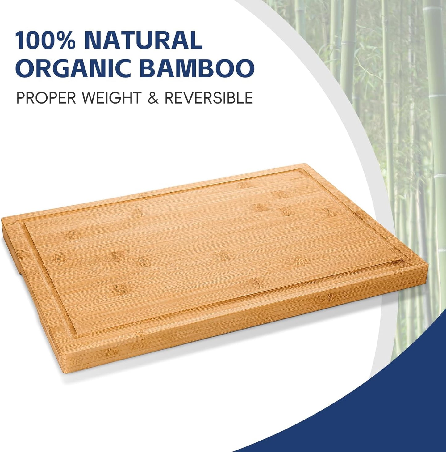 Hiware 3-Piece Bamboo Cutting Boards for Kitchen, Heavy Duty Bamboo Cutting Board with Juice Groove, Wood Cutting Board Set for Meat, Vegetables