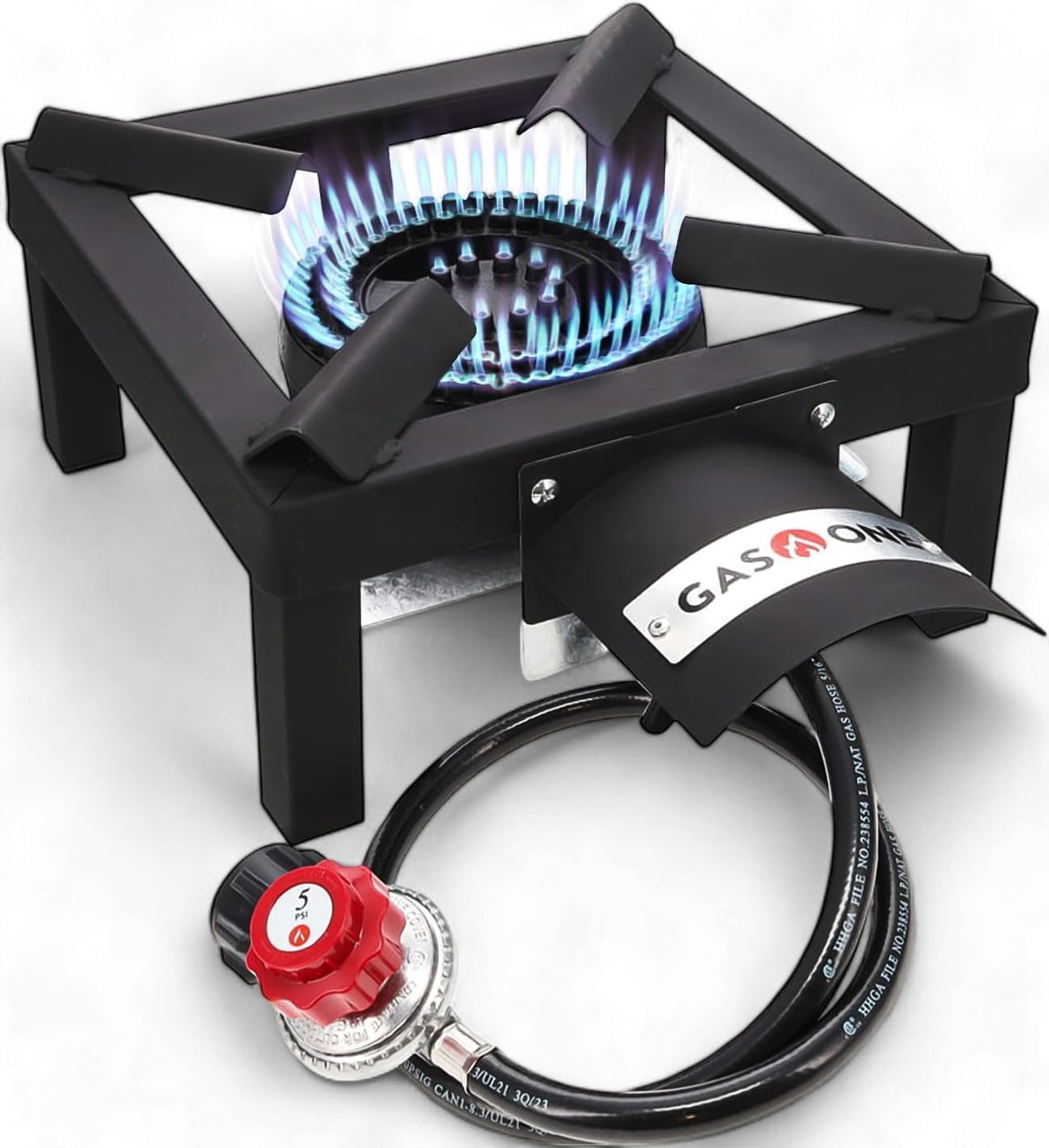 Gasone High Pressure Single Propane Burner - Outdoor Cooking with Heat Shield and Guard – Propane Burner Head for Camping, Tailgating, Seafood Boil, Home Brewing - Patent Pending