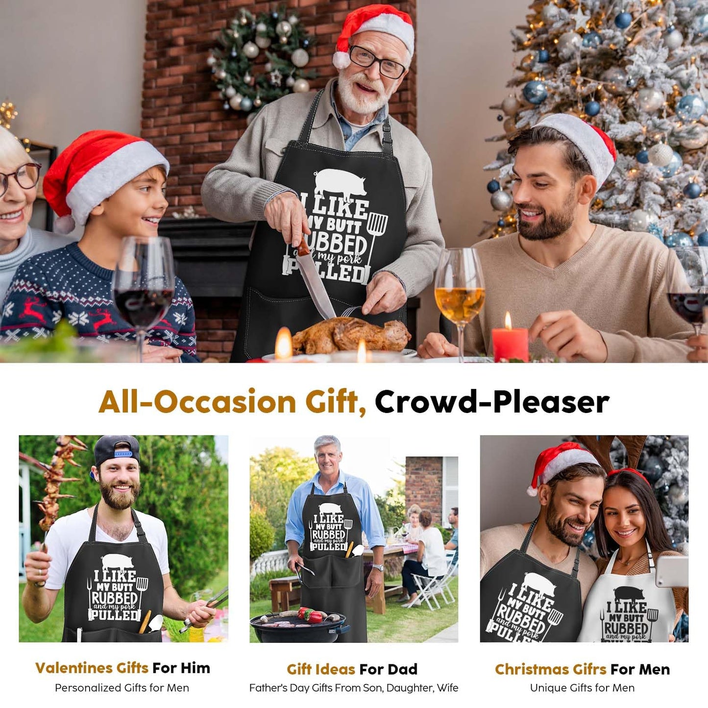 Funny BBQ Apron Gifts for Men, Hilarious Grill Chef Apron with Pockets, Adjustable Cooking Apron - Birthday & Fathers Day Gifts for Dad Husband Brother Boyfriend Grandpa