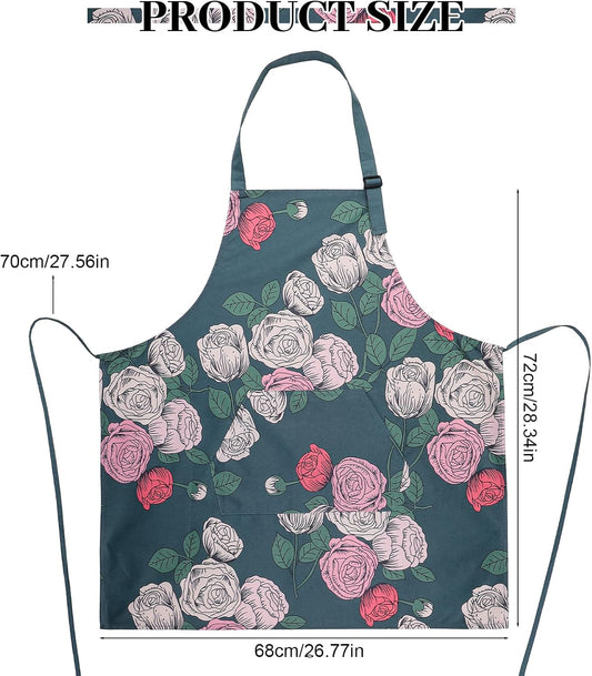 3 Pack Floral Aprons for Women with 2 Pockets, Women Aprons Waterproof Adjustable Cooking Aprons for Kitchen, Gardening, Baking, Salon Apron Gift for Mom Wife Sister Grandma