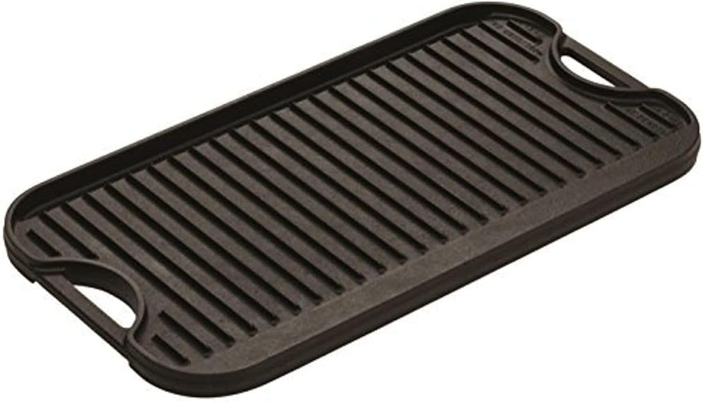 Lodge 20 X 10.44 Inch Pro-Grid Reversible Cast Iron Grill/Griddle – Double Burner Cookware, Pre-Seasoned, Non-Toxic, Made in USA, for Stovetop, Oven, Grill & Campfire