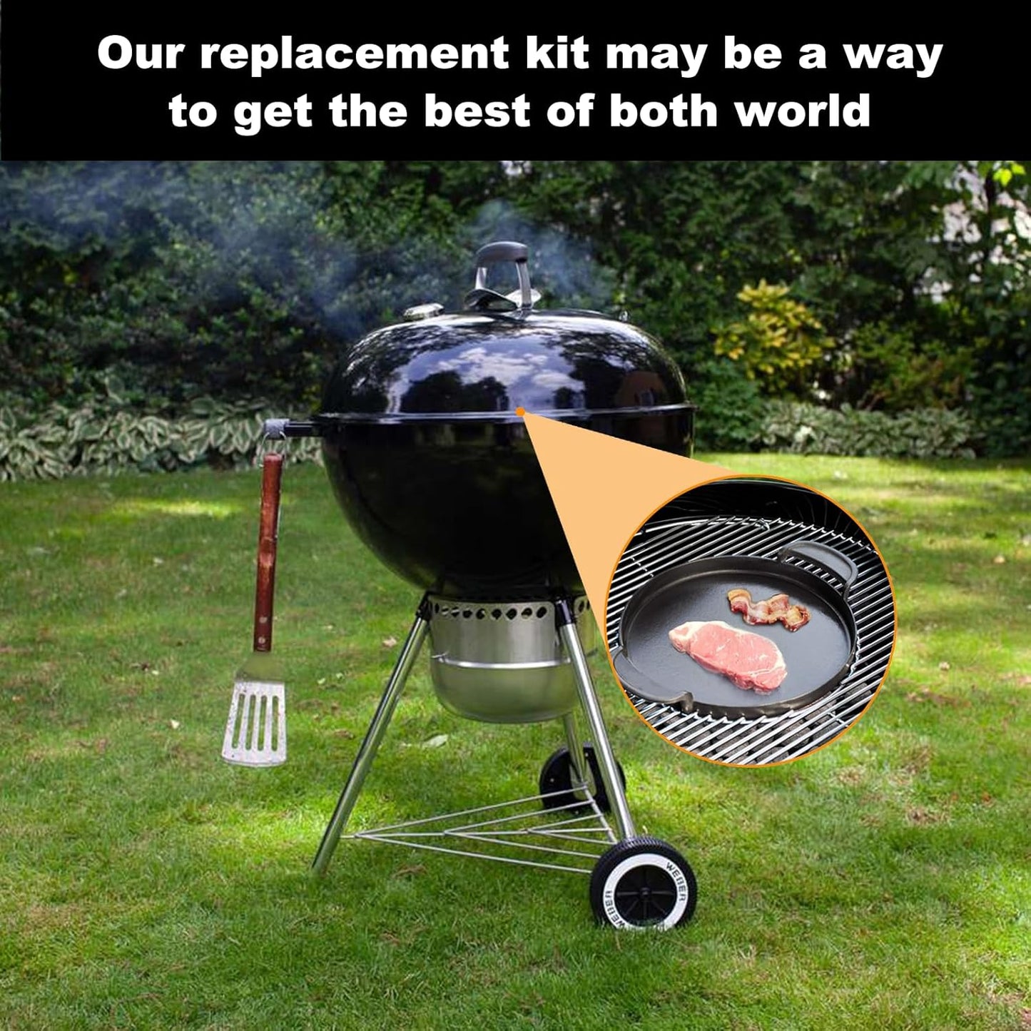 7421 Enameled Cast Iron 12" Gourmet BBQ System Griddle Replacement Parts for Weber Original Kettle Premium 22-Inch Charcoal Grill, 22'' Smokers, Performer Premium Grill