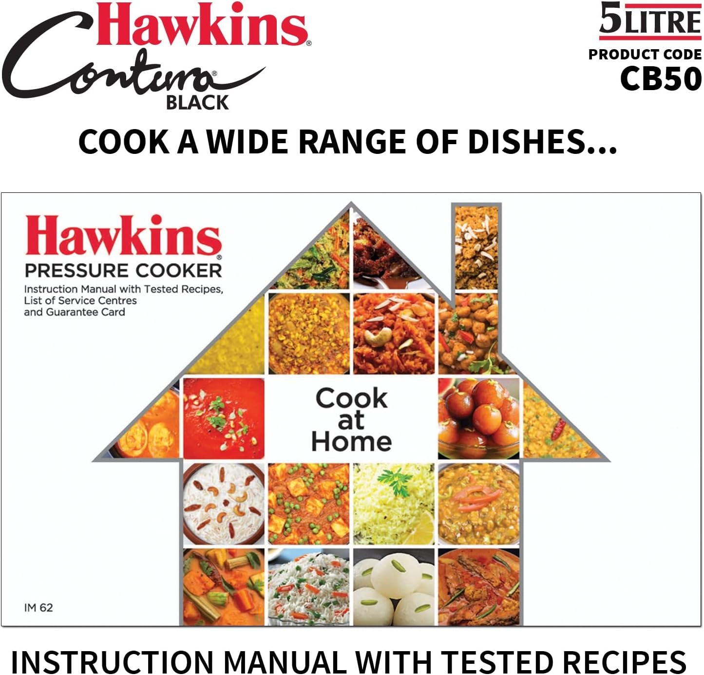 Hawkins Contura Black Pressure Cooker, 5 Litre, Black (CB50)