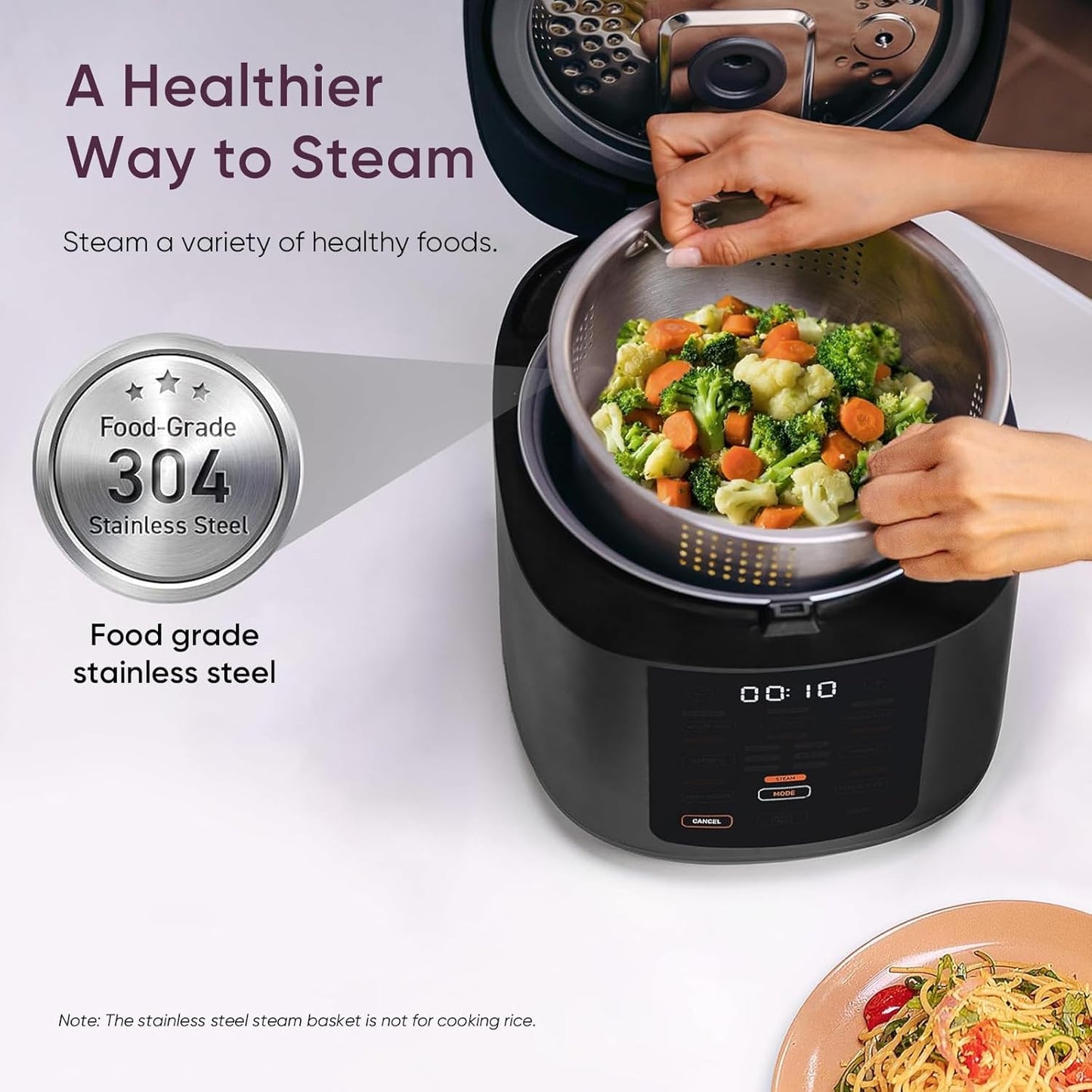 COSORI Rice Cooker 10 Cup, 24H Keep Warm, 18 Functions Fuzzy Logic Rice Maker with Stainless Steel Steamer Basket, Sauté, Slow Cooker, Black