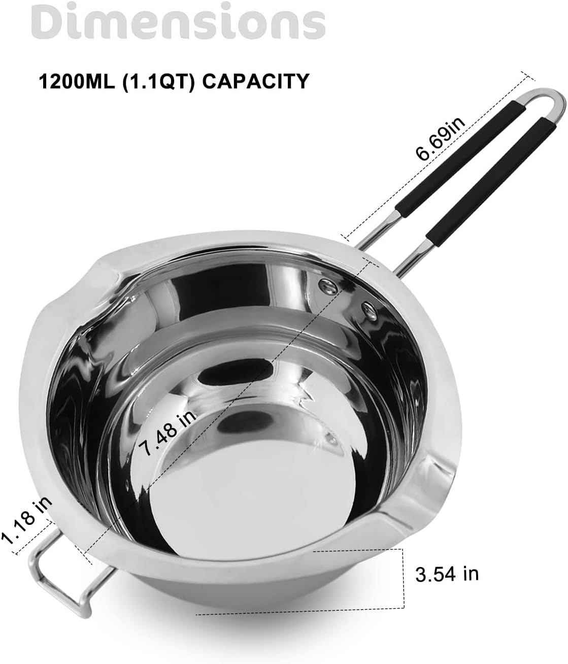 Double Boiler Pot 1200ML/1.1QT, Stainless Steel Chocolate Melting Pot for Melting Chocolate, Candy, Candle, Soap, Wax