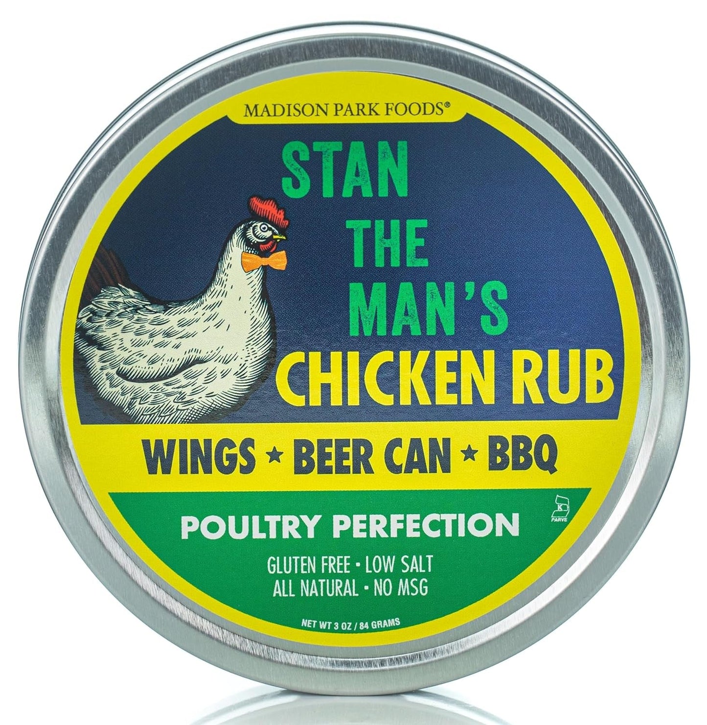 Stan the Man’S Chicken Rub – Perfect Poultry Seasoning - Deep Fry Turkey, Beer Can Chicken, Spatchcock, Wing Dust, BBQ, Fried, Breast, Thighs - All Natural Gluten Free Keto Low Salt No MSG, 3 Ounce Gourmet Spice Tin – New Packaging Inside